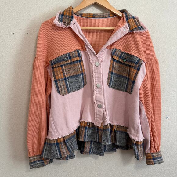 Upcycled Shacket with Sammy Hagar Graphic & Flannel Accents Size M - Picture 2 of 11